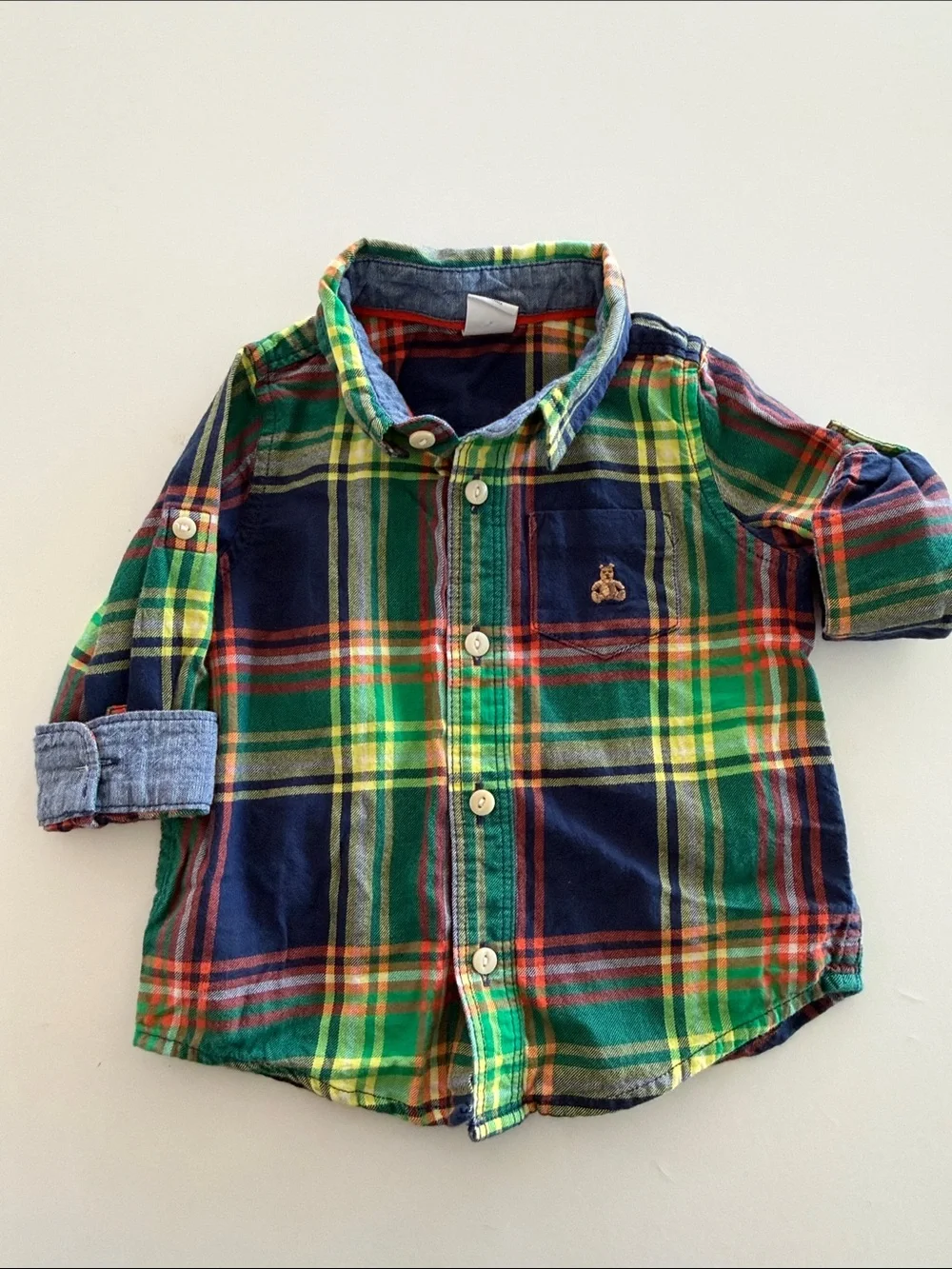 Baby GAP Plaid Button-Down Shirt - Green, Navy & Yellow 6-12 months
